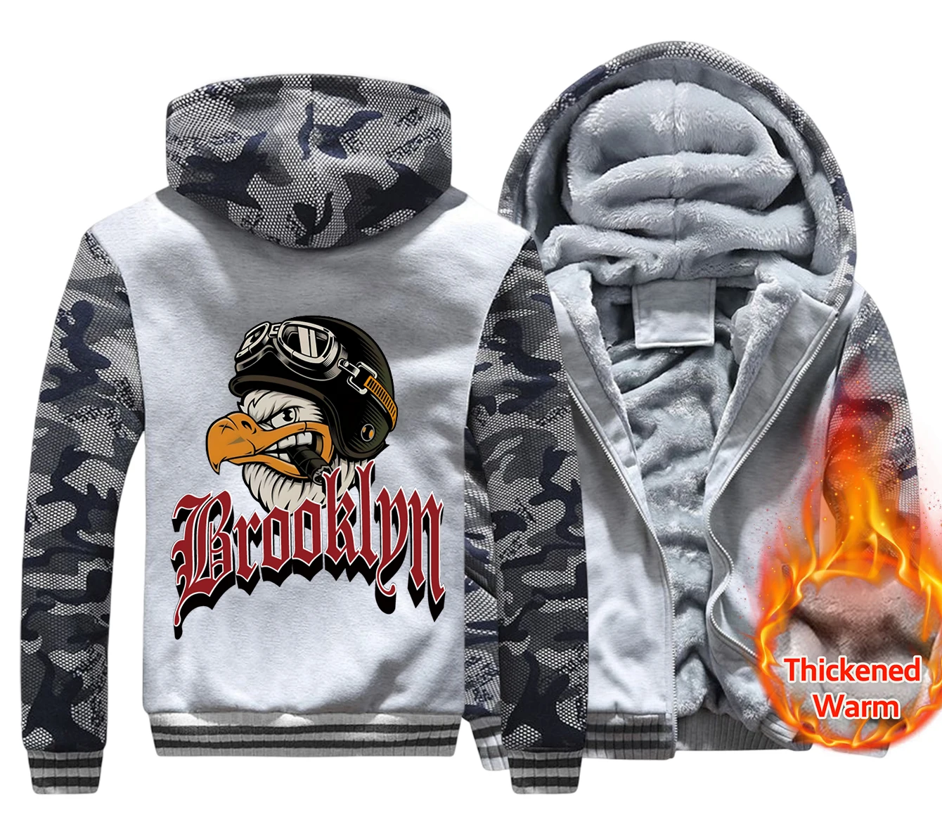 Eagle Pilot Smoking Cigar Hoodies Mens Thickened Warm Zipper Winter Big Size Hoodie Simple fur-liner Street M-XXXXXL Tracksuit