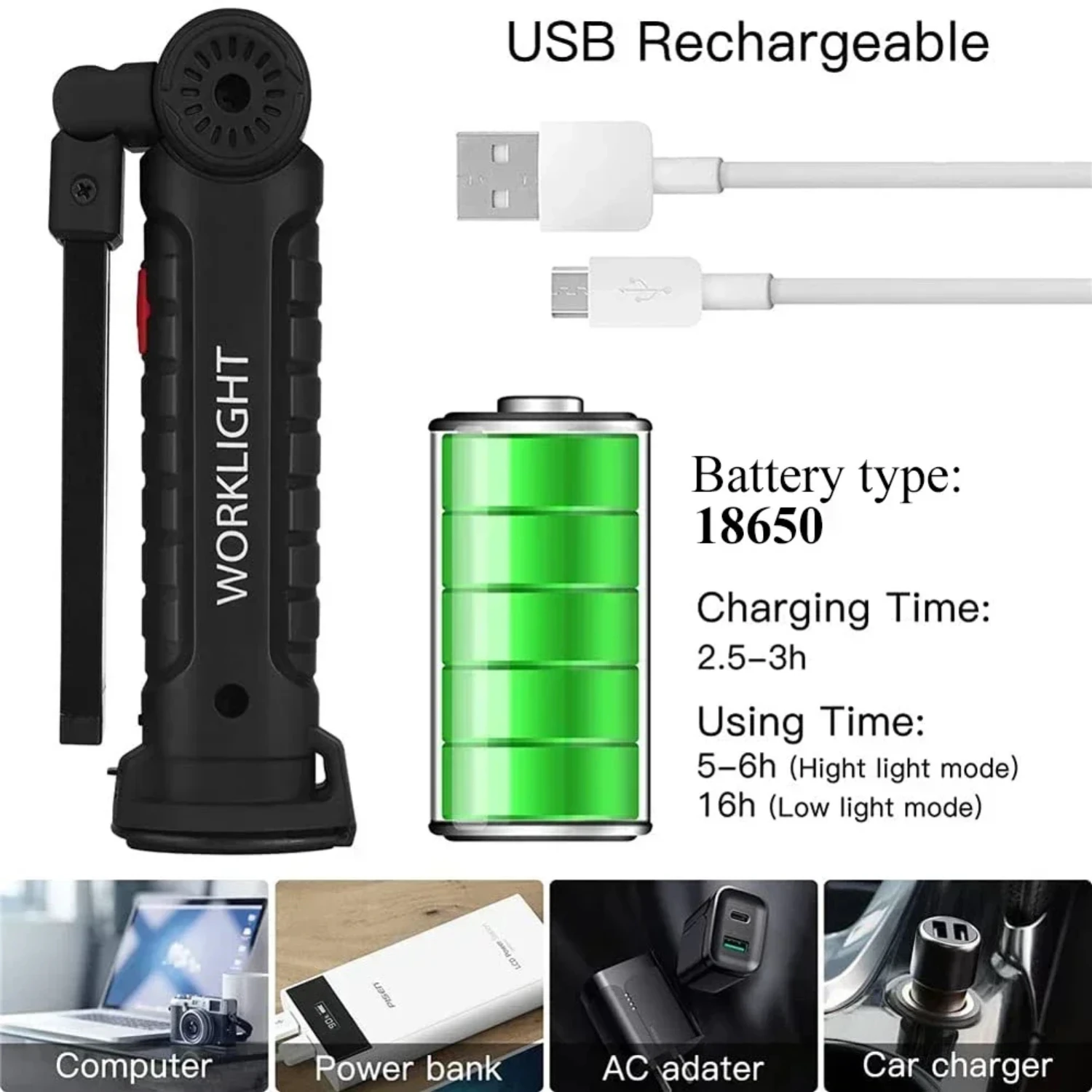 Многофункциональный складной рабочий фонарь портативный для кемпинга USB