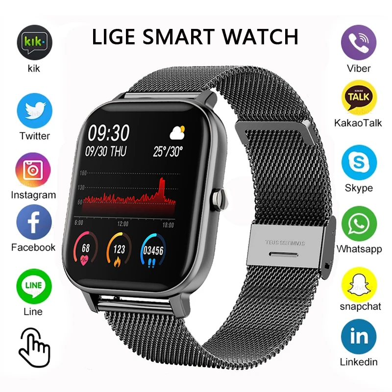 

LIGE 2022 New Smart Watch Men Full Touch Screen Sports Fitness Watches Waterproof Bluetooth For Android ios smartwatch Men+box