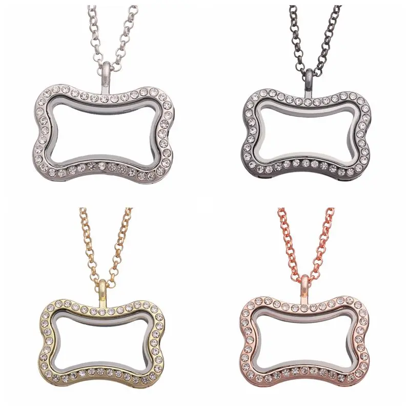 

5pcs Glass Memory Floating Bone With Rhinestone Charm Alloy Locket Pendant Jewelry Making Photo Medallion Necklace Keychain Bulk