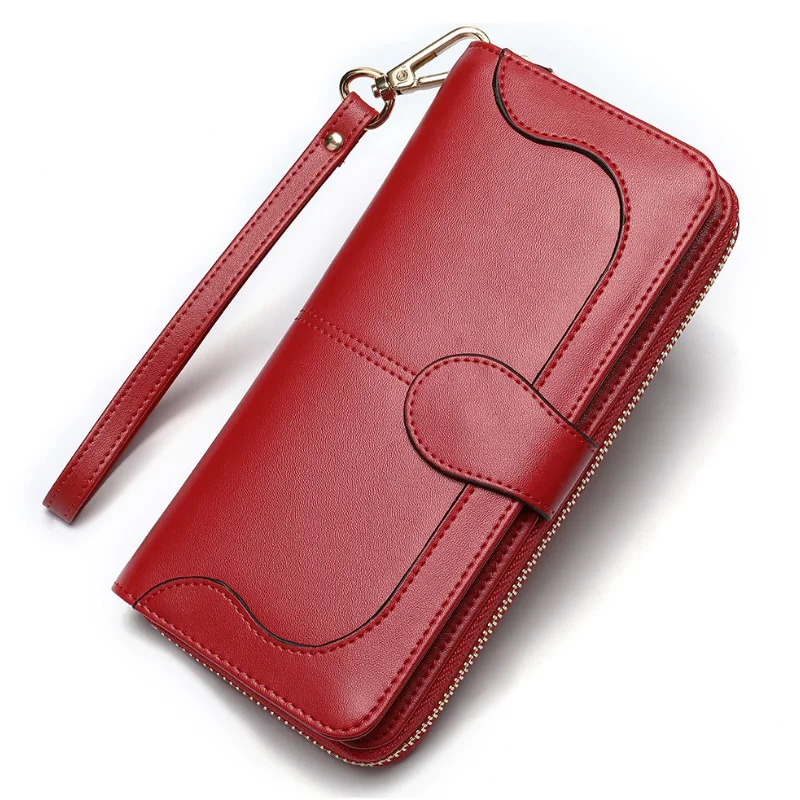 

Newsbirds Luxury Designer Women Purse 100% Genuine Leather Wallets For Woman Brithday Gift Female Cow Leather Long Purse Big Red