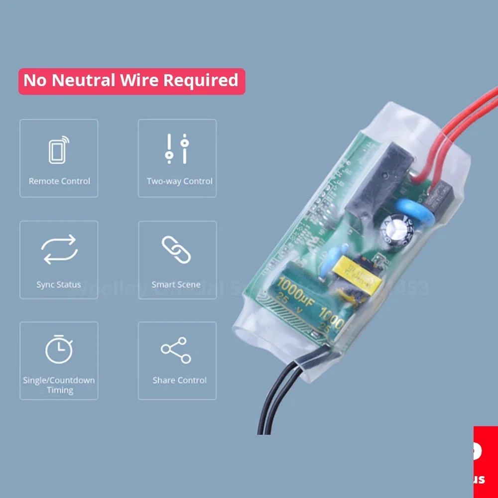 

Woolley DIY Wifi Smart Light Switch No Neutral Wire Smart Home Universal Module Remote Control Works with Alexa Google Home