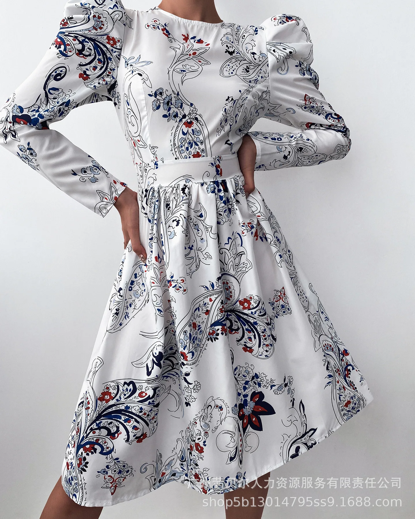 

Новинка 2022, модное женское белое платье с цветочным принтом и пышными рукавами, женские повседневные Элегантные платья с длинным рукавом дл...