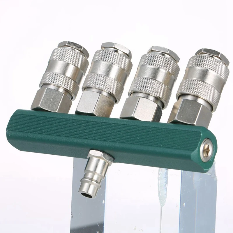 1 PCS 4-Way Straight Air Manifold Hose Fittings With 4 Couplers &amp 1/4Inch NPT Plug Fitting Coupler