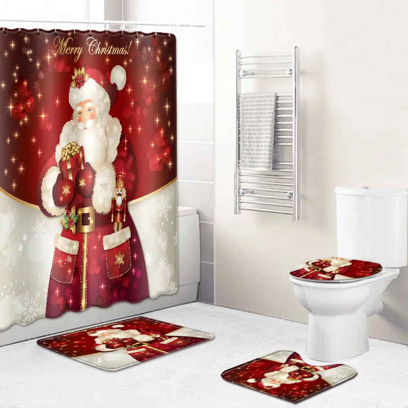 Санта-Клаус Navidad красный рождественский комплект занавесок для душа с ковриком