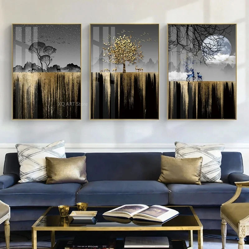 

Abstract Moon Tree Landscape Canvas Painting And Prints Luxury Wall Art Poster for Living Room Bedroom Home Decor Frameless