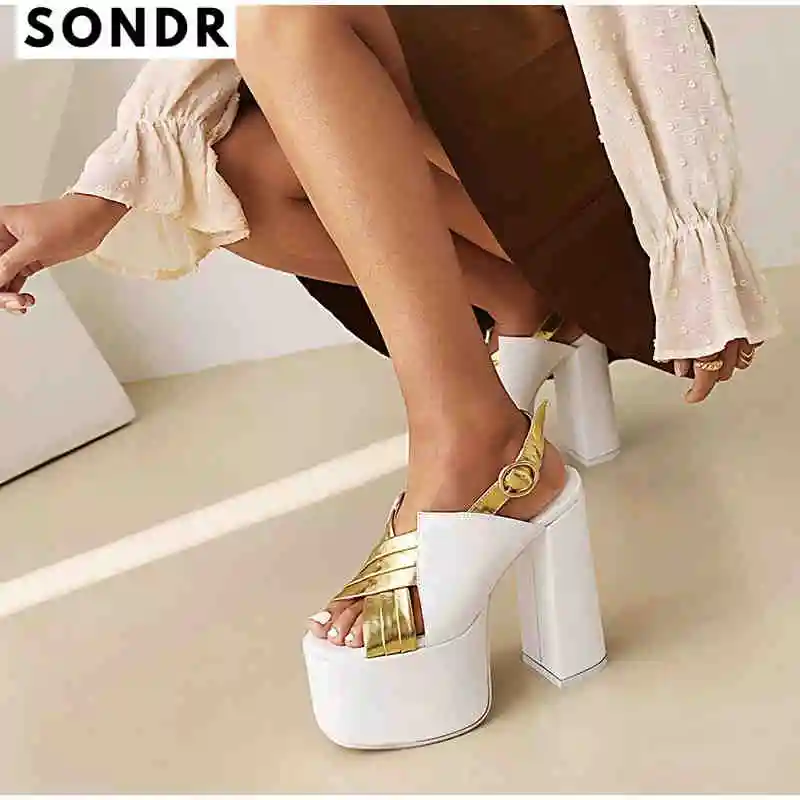 

Women High Heels Sandals 2022 New Summer Goloder Color Buckle Platform Pumps Chunky Heels Sexy Females Shoes Plus Sizes 42 43