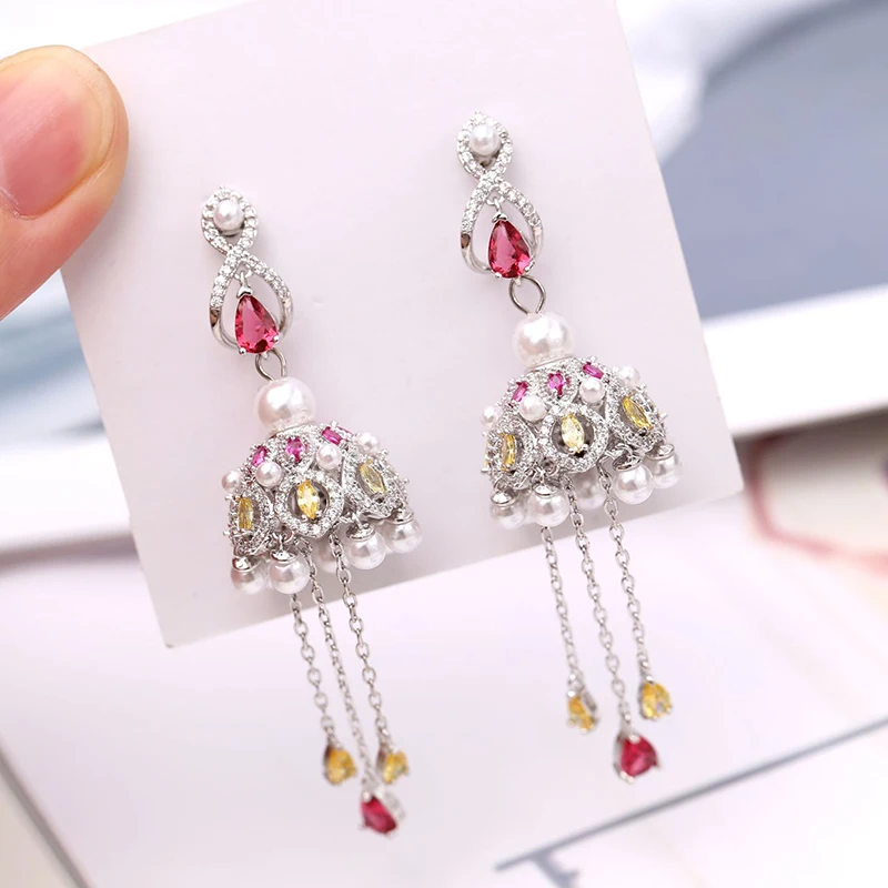 

Tassel/Wind Chimes Pearls Long Dangle Earrings Women Multicolor Cubic Zircon Rhinestone Drop Earring Fashion Jewelry Gift New