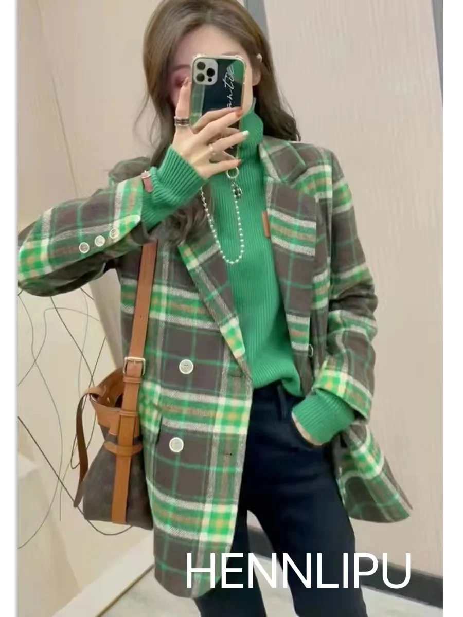 

Vika Studio 2022 new women coat plaid fashion leisure