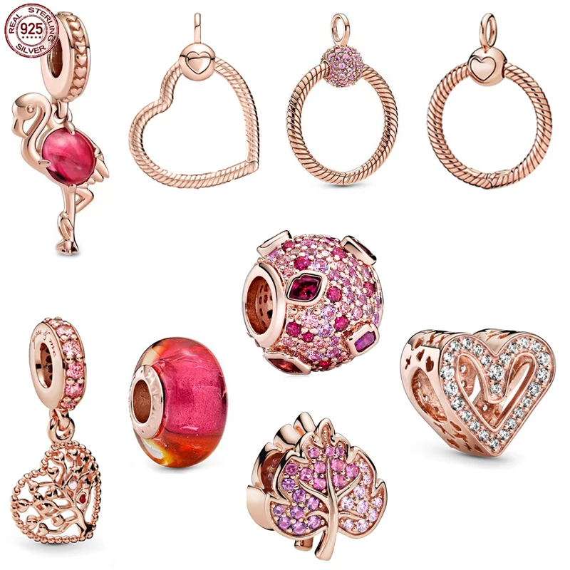 

O circle Charms Pendant Rose Gold 925 fit Original Pandora Bracelet Necklace Making DIY Women's Jewelry