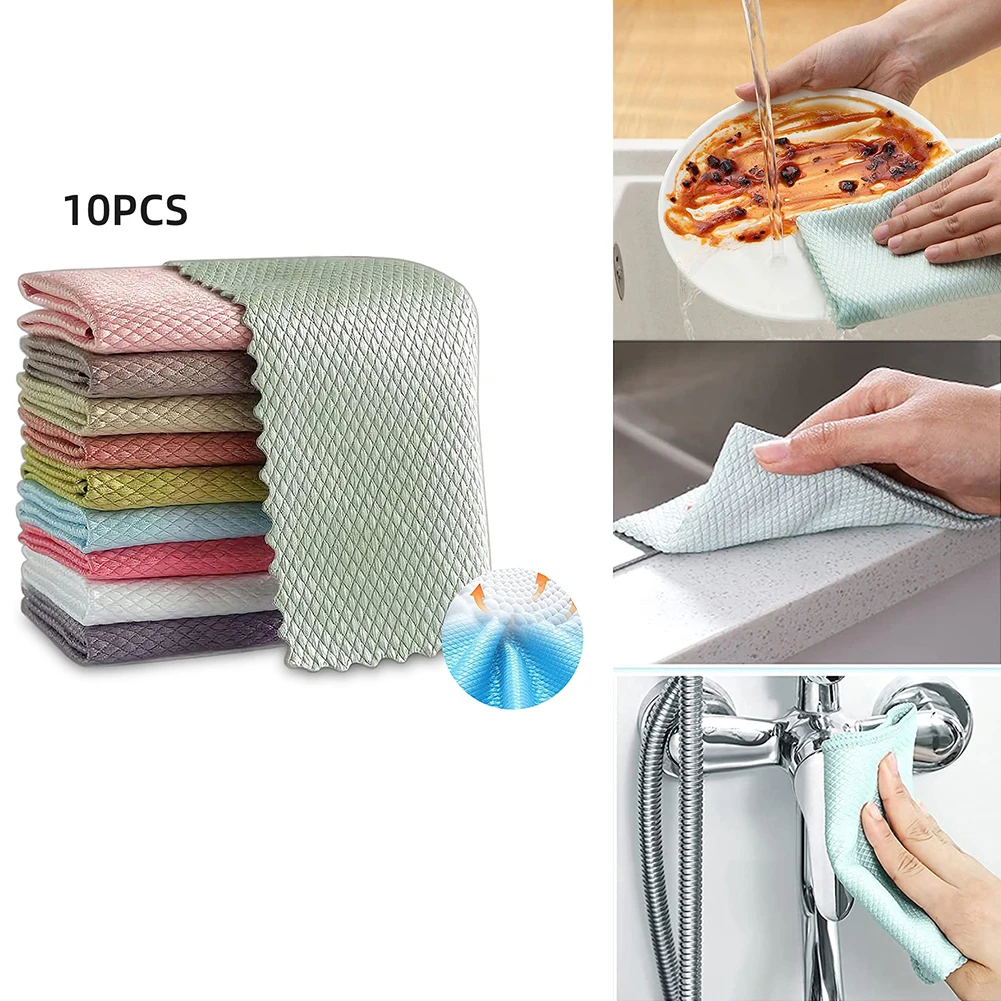 

No Trace Glass Cleaning Towel Absorbent Dish Cloth for Tableware Multifunction Rag Towel for Kitchen Household Cleaning Tools