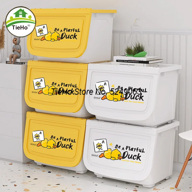 

Маленький контейнер для хранения игрушек с желтой уткой, открывающийся спереди, бытовой откидной контейнер для хранения одежды, Сортировоч...