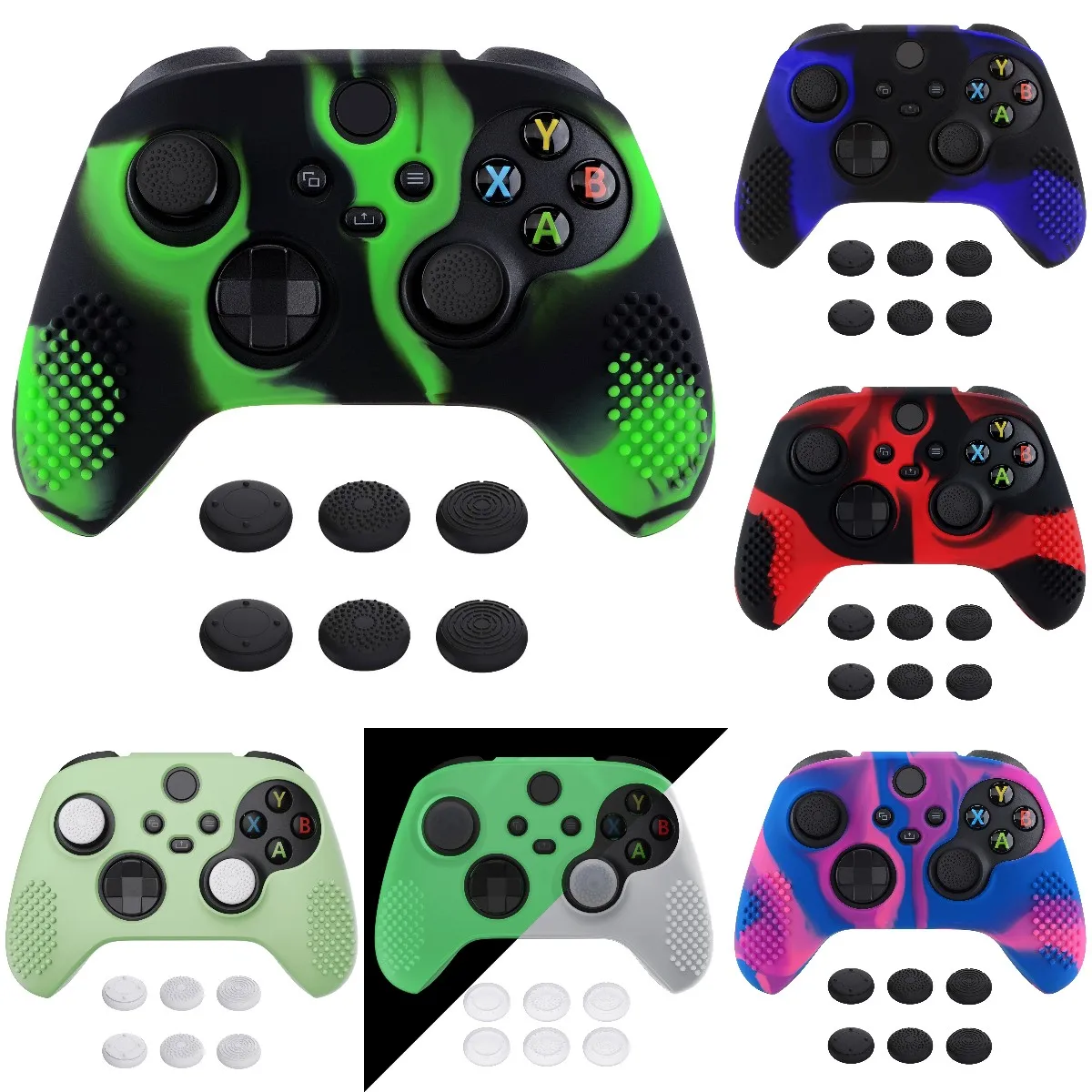 

PlayVital 3D Studded Edition Anti-slip Silicone Soft Rubber Case Protector for Xbox Series S/X Controller with Thumb Grip Caps