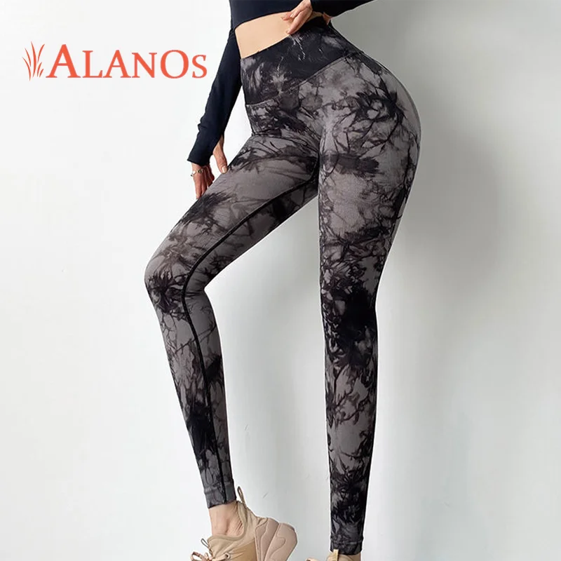 

ALANOS Seamless Leggings Women Sport Slim Shorts Tights Fitness High Waist Gym Workout Pants Tie Dye Pants 2022 Women's Clothing