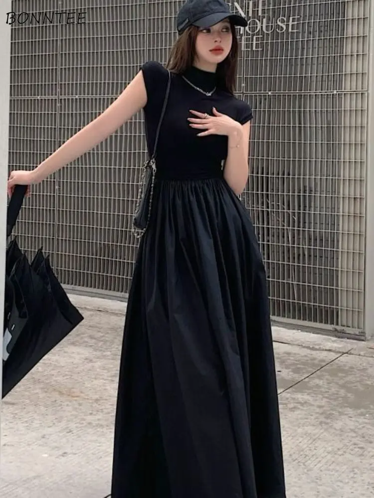 

Черные женские элегантные уличные платья в стиле пэчворк, винтажные повседневные летние женские модные платья в стиле ампир в Корейском стиле с ложным воротником