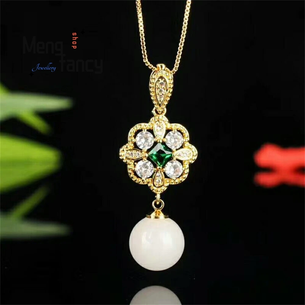 

Natural Hetian White Jade S925 Silver Swan Dolphin Pendant Charms Fashion Jewelry Men Women Couple Clavicle Chain Holiday Gifts