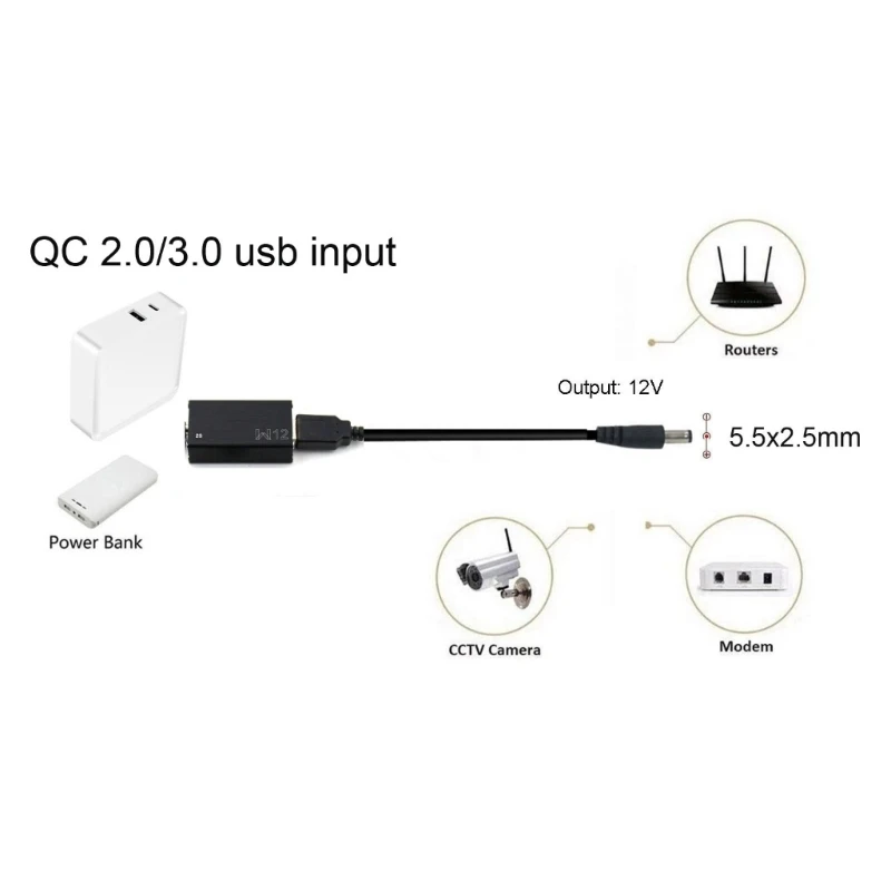 Конвертер QC3.0 USB-A в 5 5x2 мм USB-линия повышения мощности 9 В 12 Выход 1 2 М