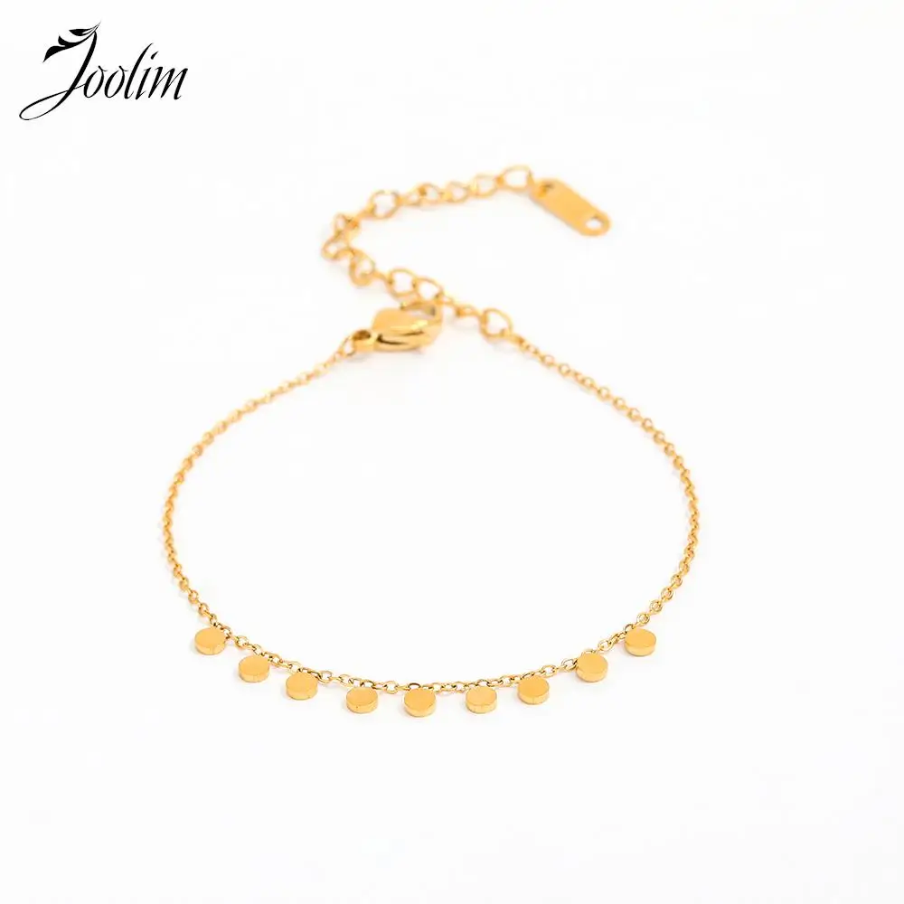 

Joolim Jewelry High End Pvd Wholesale Tarnish Free Designer Simple Small Dot Pave Pendant Stainless Steel Bracelet for Women