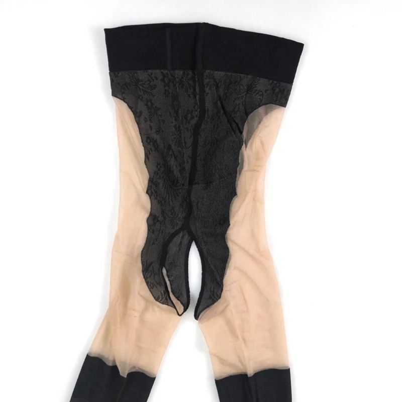 

Women Sexy Oil Shiny Sheer Open Crotch Tights Fake Thigh High Stockings Tights