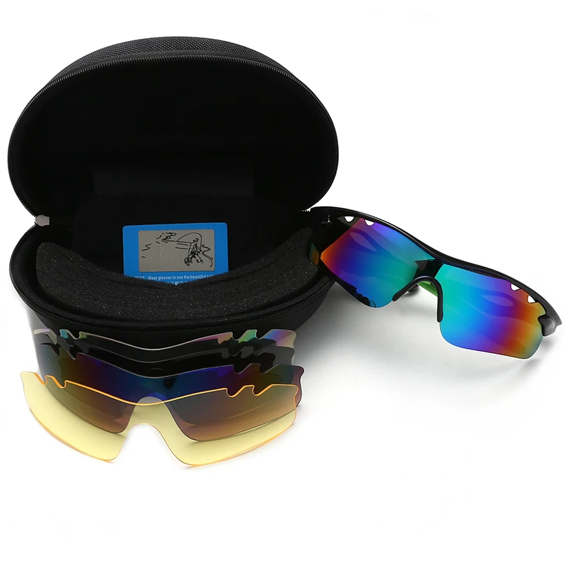 

Велосипедные очки с 5 линзами и футляром, поляризационные солнцезащитные очки UV400 для занятий спортом на открытом воздухе, для горных велоси...