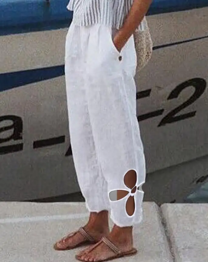 

Pants Women 2022 Fashion Buttoned Pocket Decor Casual White Long Pants