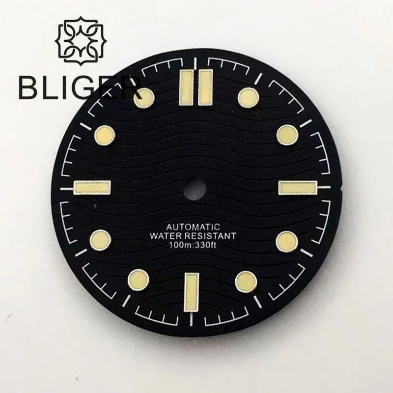 BLIGER New 31mm Watch Dial Black Green Blue White Fit NH35 NH36 ETA8215 Mingzhu2813 PT5000 Movement Green Luminous Date/No Date