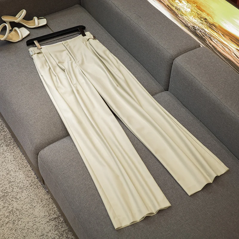 

2023 Summer Formal Fashion Women's Trendy Wide Legged Pants Waistband Closur Buckle Office Ladies Trousers Slim Women Clothing