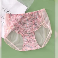 large size womens sexy lace underwear panties transparent comfortable elastic briefs ladies mesh bow mid rise panty lingerie