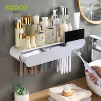 ecoco magnetic adsorption inverted toothbrush holder automatic toothpaste squeezer dispenser storage rack bathroom accessories
