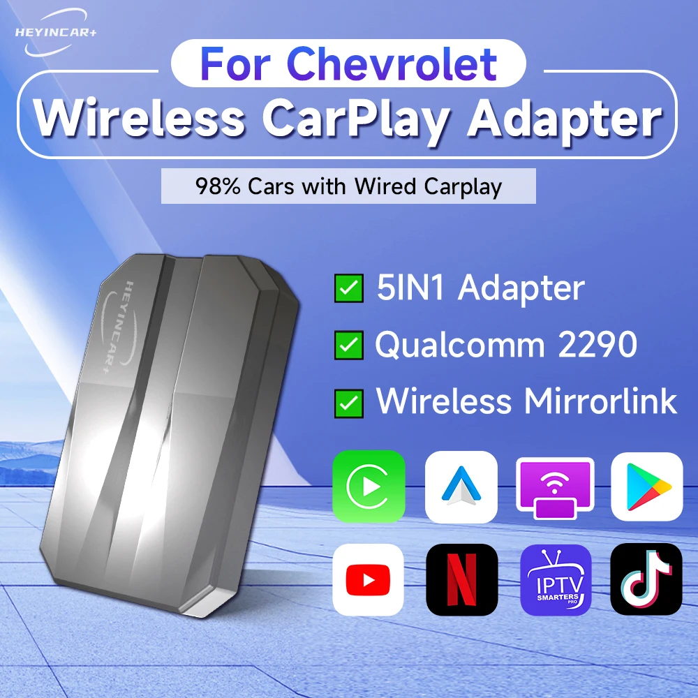 

2023 HEYINCAR Wired to Wireless CarPlay Android Auto Adapter For Chverolet Onix TRAX TRAVERSE BLAZER EQUINOX Netflix YouTube Tv