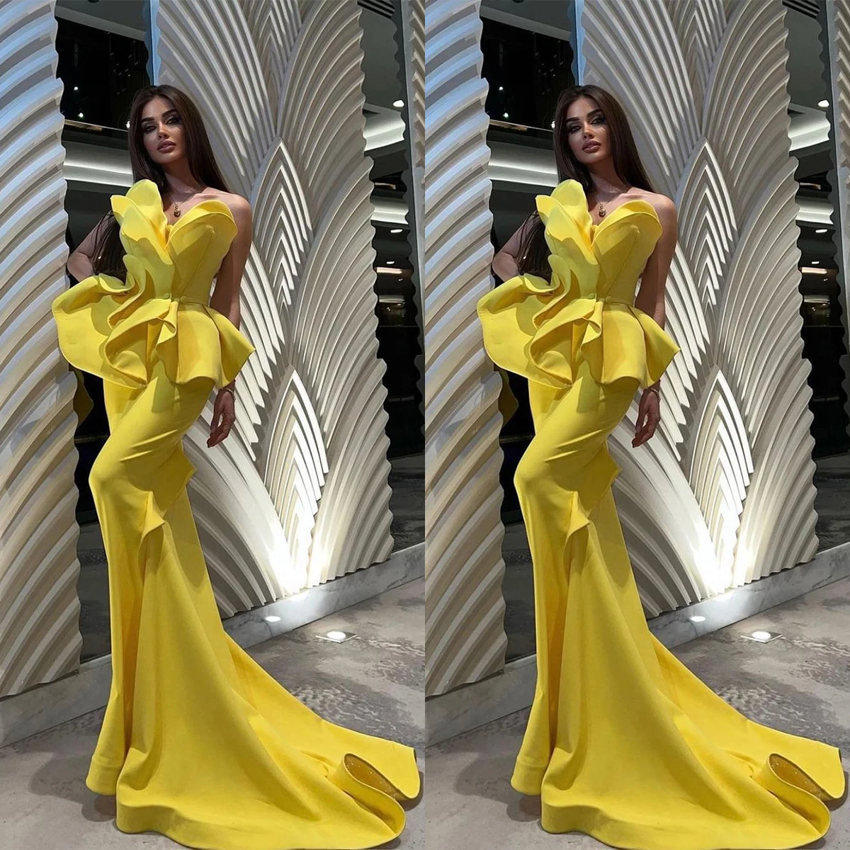 

Luxurious Mermaid Prom Dresses Sexy Sweetheart Sleeveless Custom Made Silk Satin Sweep Train Special Occasion Evening Gowns