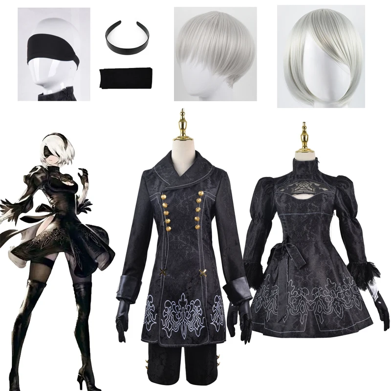 

Nier Automatas 2B Sister 9S Cosplay Costume 9S Jacket Uniforms Yorha Neil Mechanical Era Actress Anime Maid Dress Wig Gloves