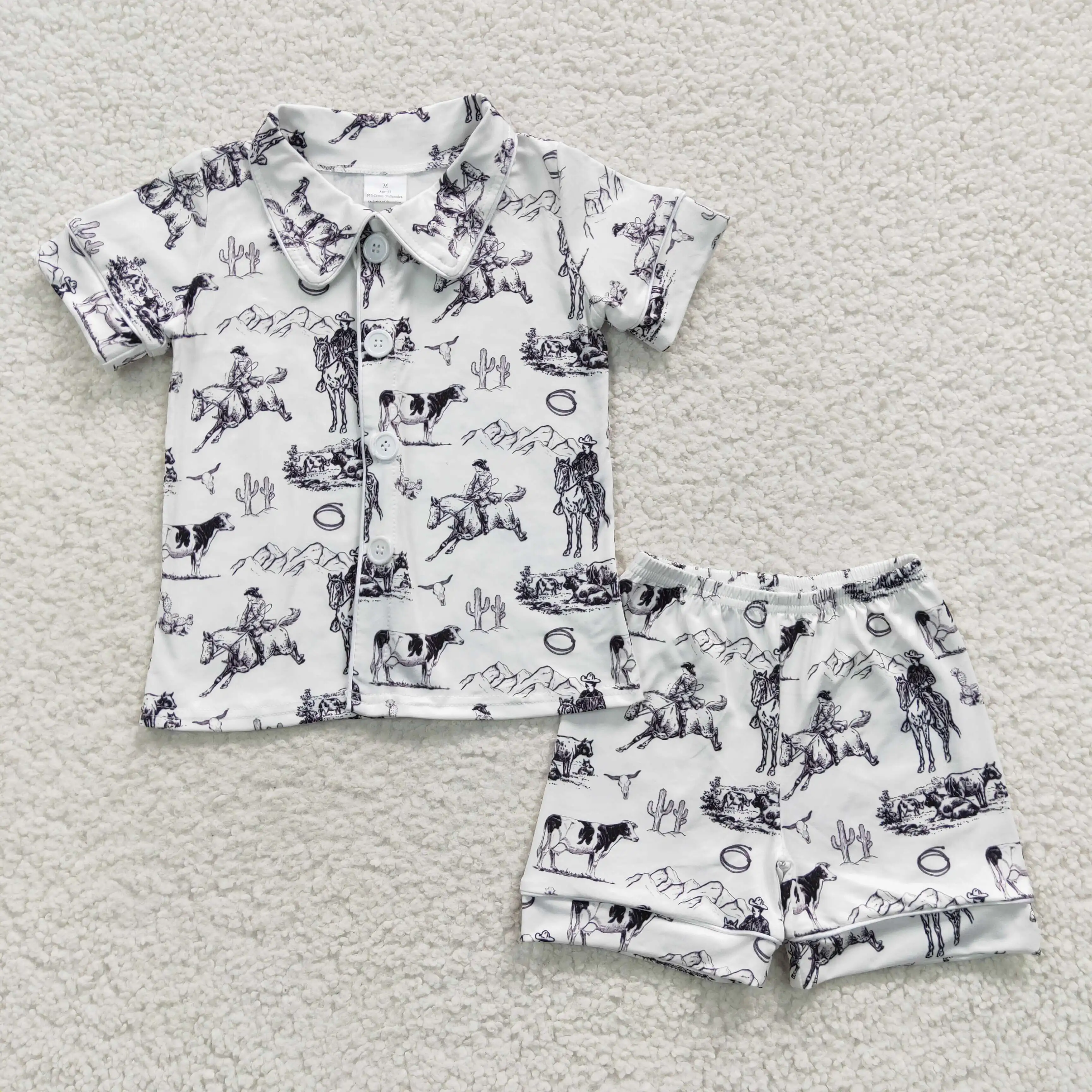 toddler boys clothing sets milk silk soft western short sleeve cowboy pajamas cheap china wholesale kids clothing