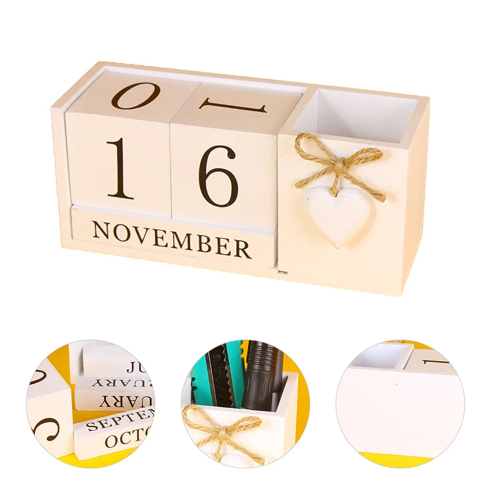 

Calendar Perpetual Desk Wooden Holder Block Woodcup Desktop Blocks Cubespen
