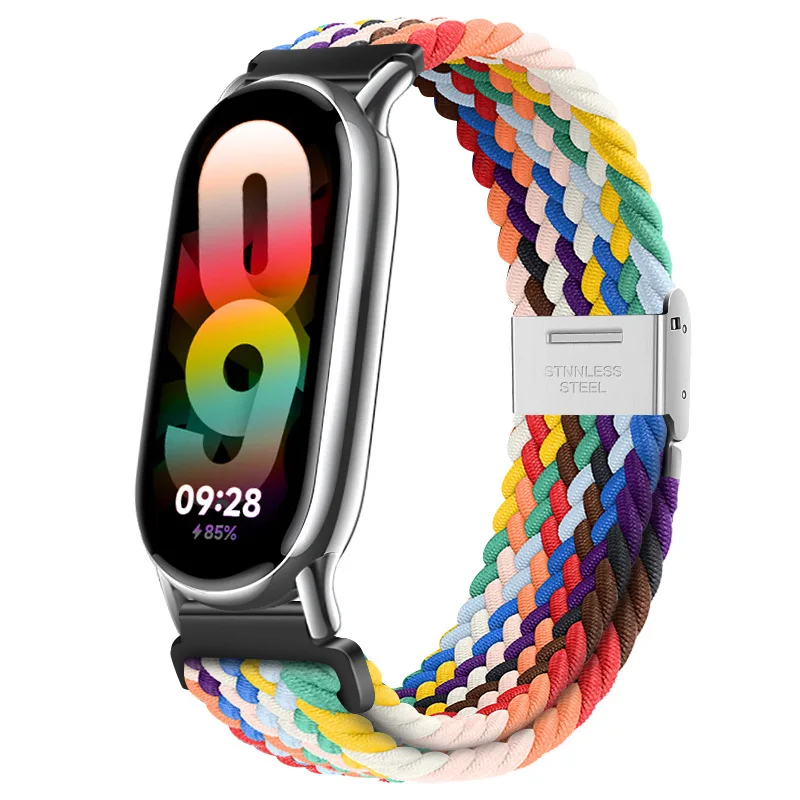 14mm Nylon Loopback Watchband for Xiaomi Mi Band 8 Smartwatch Woven Wristband for Miband 8 Series Snap One Piece Bracelet Strap