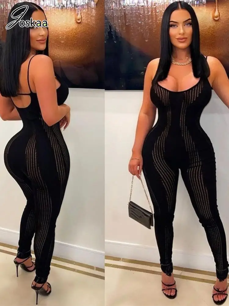 

Joskaa Sexy Hollow Out Jumpsuits Women Hipster Spaghetti Strap Backless One Piece Rompers 2023 Fashion Overalls Sportswear