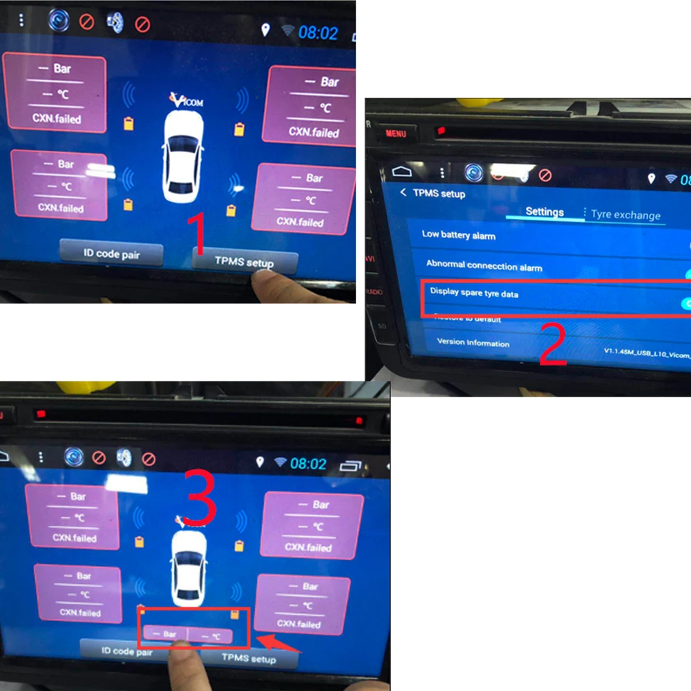 Система контроля давления в шинах TPMS с USB запасной внутренний и внешний датчик