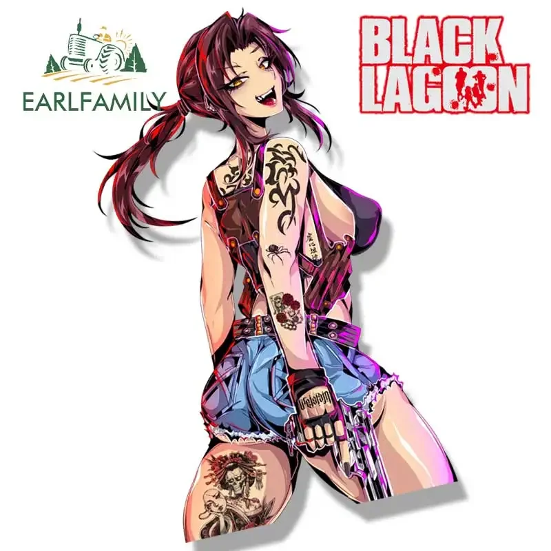 EARLFAMILY Готическая Татуировка Revy Fanart, автомобильная наклейка, мультяшный аниме эскиз вайфу, наклейка JDM, мультфильм, девушка, граффити, наклейки