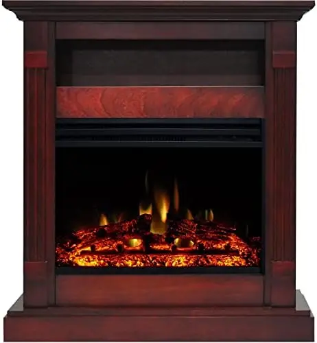 

34'' Freestanding Fireplace with Enhanced Log Insert | Remote | Walnut Mantel | For Rooms up to 210 Sq.Ft. | Storage |
