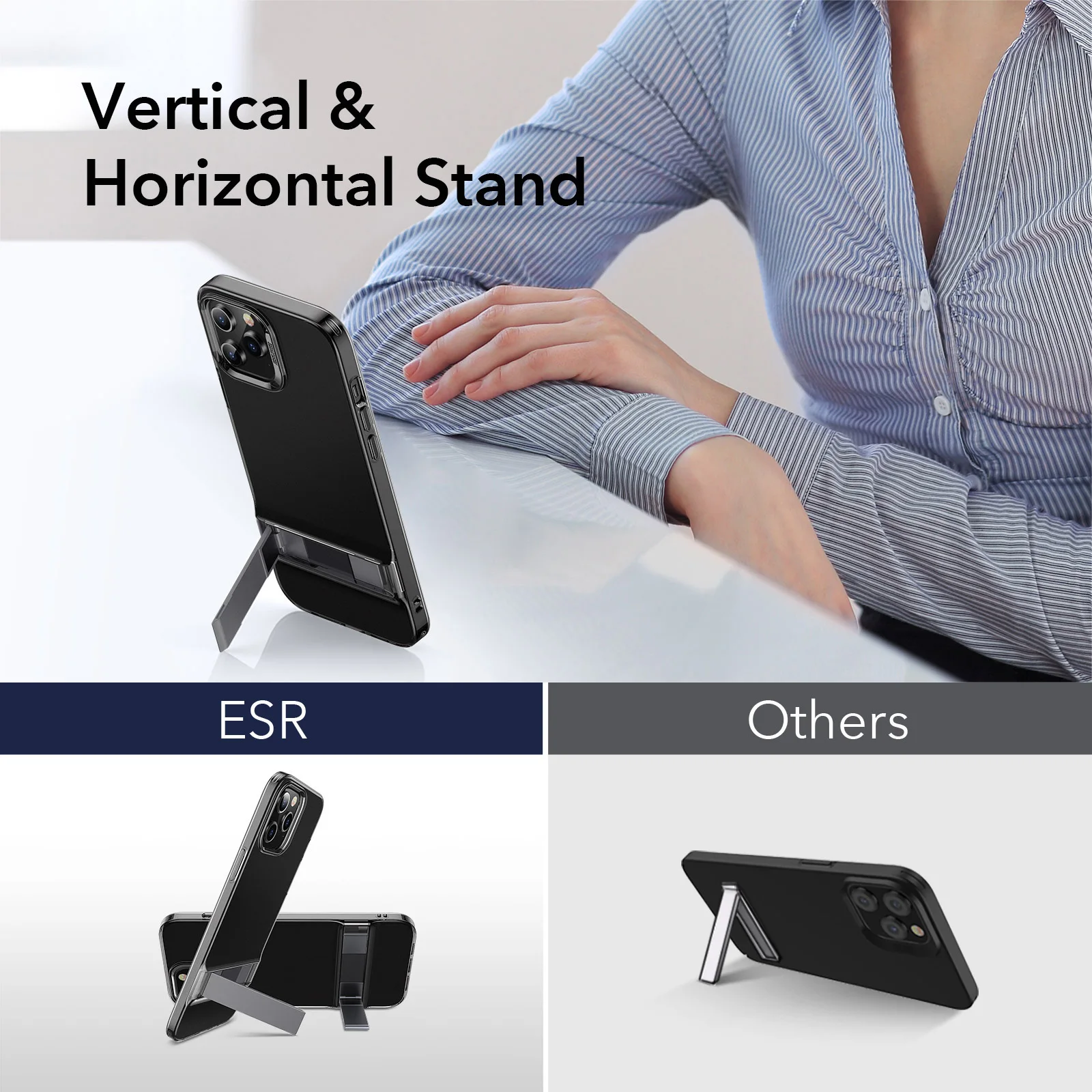 ESR for iPhone 13 12 Pro Max Case Clear Metal Kickstand Back Cover Holder Black for iPhone SE3 SE 8 7 Case iPhone 13 Pro mini