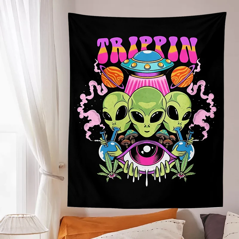 

Alien tapestry mandala lace hippie art mushroom eye wall hanging black tapestry living room home dormitory decoration cloth