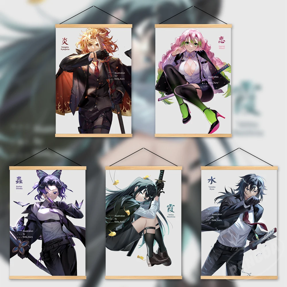 

Canvas Demon Slayer Home Decoration Poster Print Pictures Wall Artwork Wooden Kochou Shinobu Hanging Painting Bedside Background