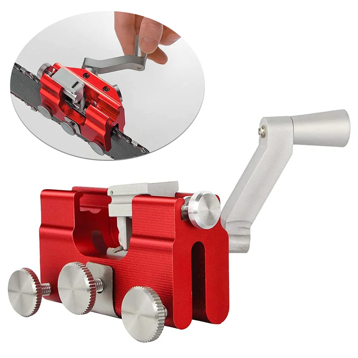 

Hand-Crank Chainsaw Sharpener Tool Chainsaw Chain Sharpening Jig With Grinding Atone Kit For Most Chain Saws and Electric Saws