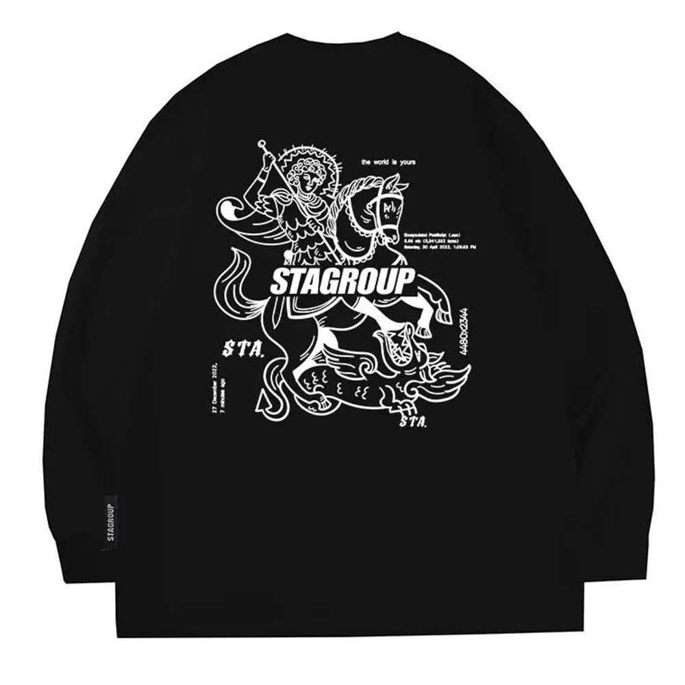 Мужская футболка с длинным рукавом из чистого хлопка в стиле ретро