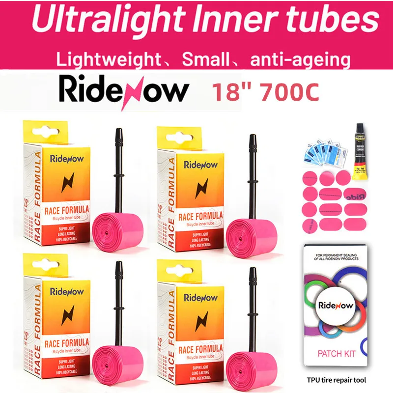 RideNow Ultralight Bicycle TPU Inner Tube 700X18/25/28/32c Road Bike Inner Tube Valve Length FV 45/65/85 Inner Tube Patch Kit