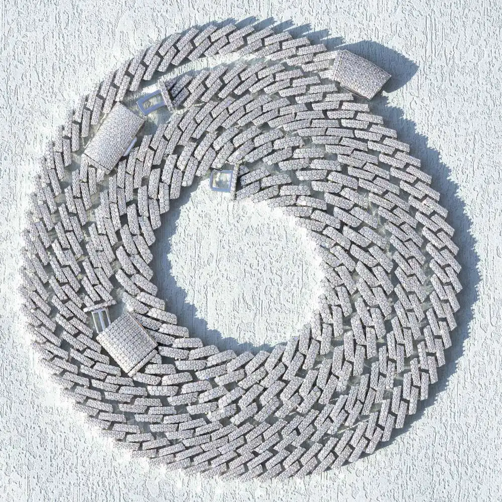 Женское ожерелье из серебра 925 пробы с муассанитом 12 мм 13 14 15 16 18 ширина в два ряда