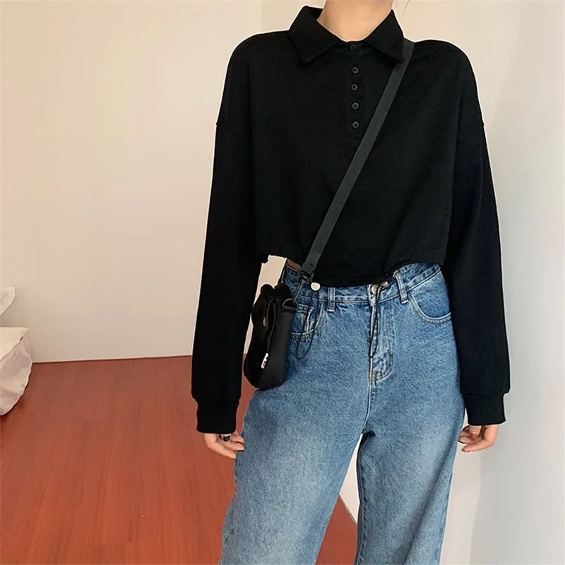 

SweetChic Drawstring Stylish High 2021 New Street Fresh Female Elegant Casual All Match Loose Short Pullovers Shirts