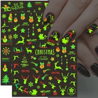 christmas luminous nail stickers 3d santa claus elk snowflake nail art stickers glowing in the dark tattoo nail decals supplies