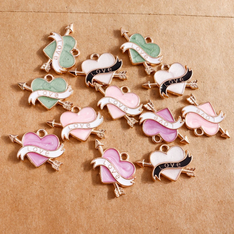 10pcs Cute Enamel Love Heart Charms for Jewelry Making Animal Cat Flower Charms Pendants for DIY Necklaces Earrings Accessories images - 6
