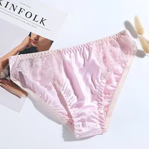 Women Sexy Panties Lace Mid Waist Briefs Sexy Japanese Silk Satin High Quality Seamless Summer Lingerie Girls Lady Underpants